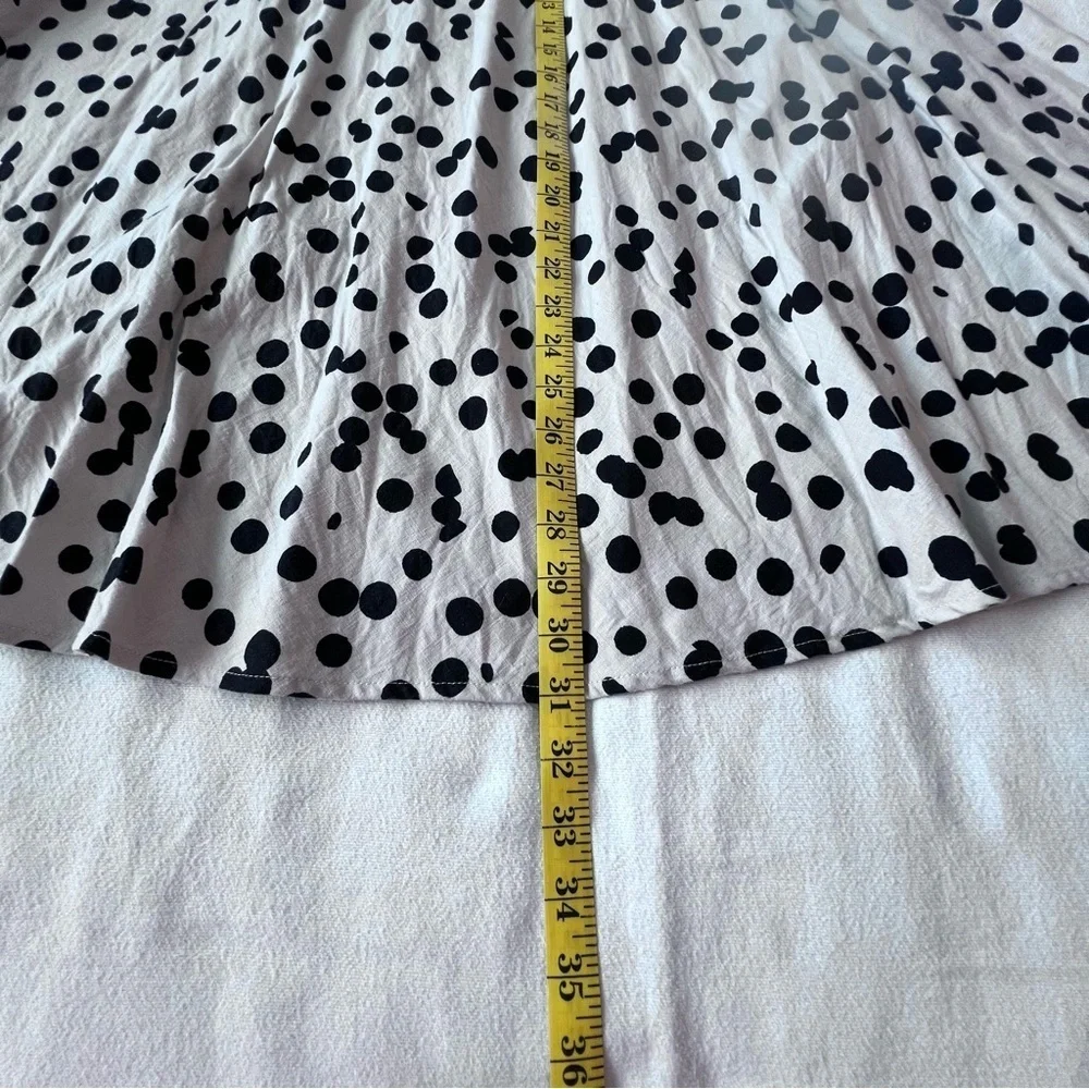 Tahari Belted Elastic Waist Black Beige Polka Dot Linen Blend Midi Skirt Women 8 - Picture 8 of 14